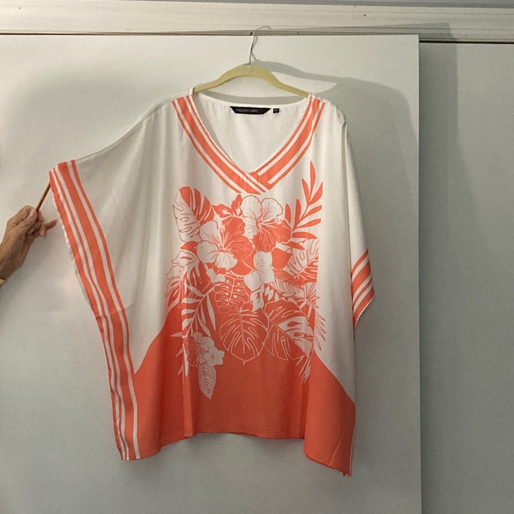 Colleen Lopez Floral V-Neck Tunic - Orange and White